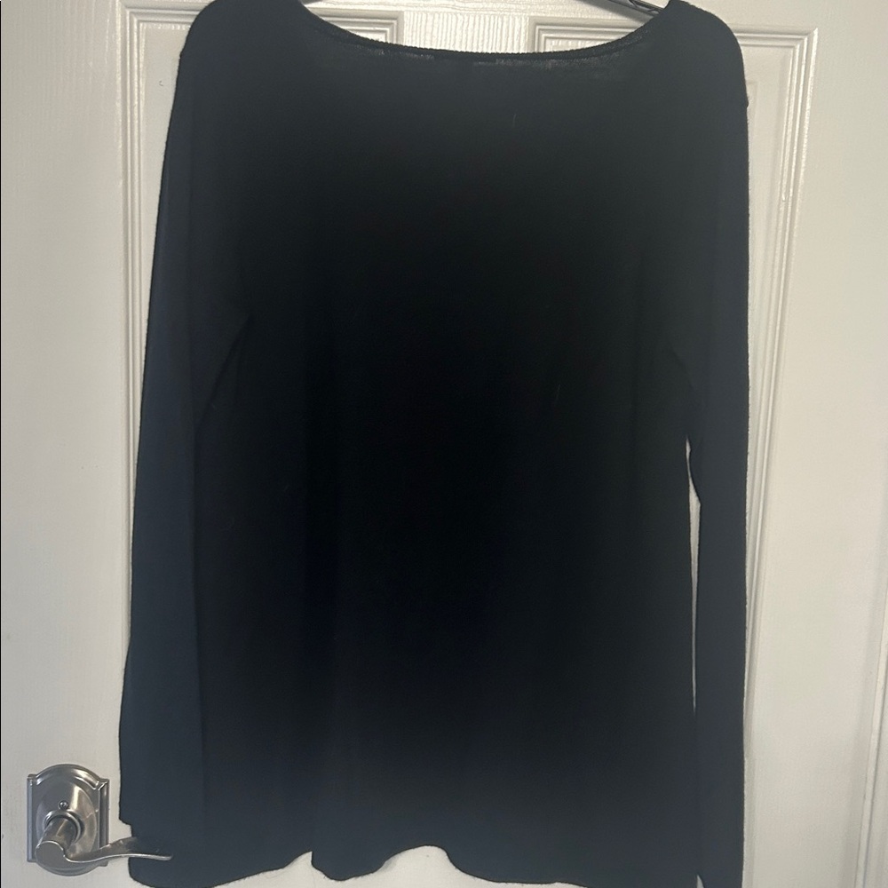 Eileen Fisher V-neck merino Wool silk blend black Sweater M oversized classy - Picture 5 of 6